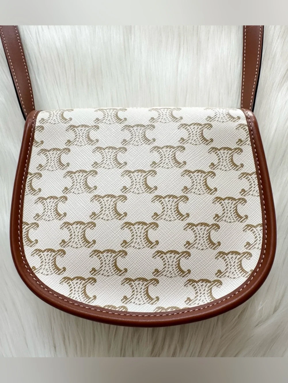 Celine Mini Besace in White Triomphe Canvas Calfskin Crossbody Bag - Picture 6 of 12